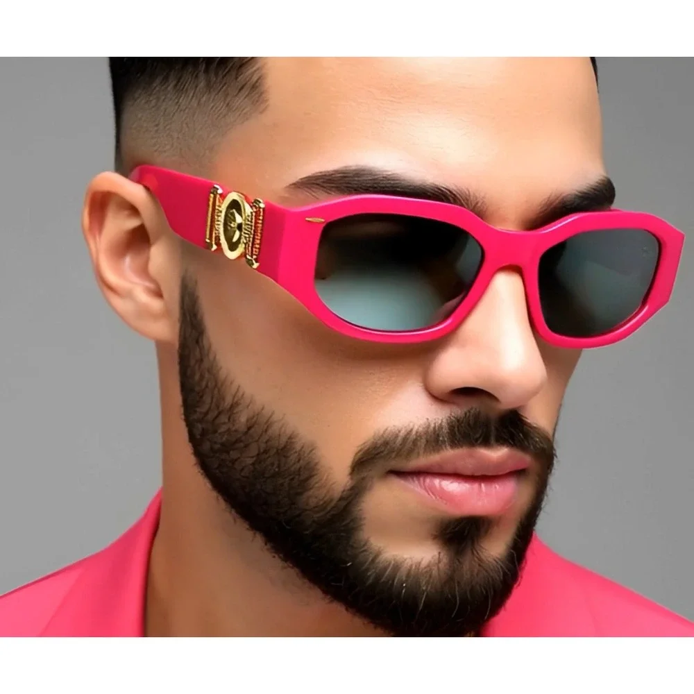 Men's Pink‎ Sunglasses Gold  Fashionable Casual 80's 90's Trendy Male Lentes New